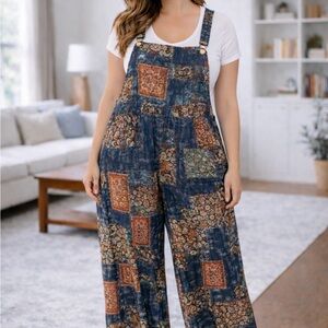 Amazon Women's Patchwork Blue and Brown Overalls